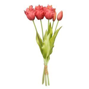 Coral Pink Tulip Bouquet 15 Inch Faux Flowers Purple Tip Spring Decor Farmhouse